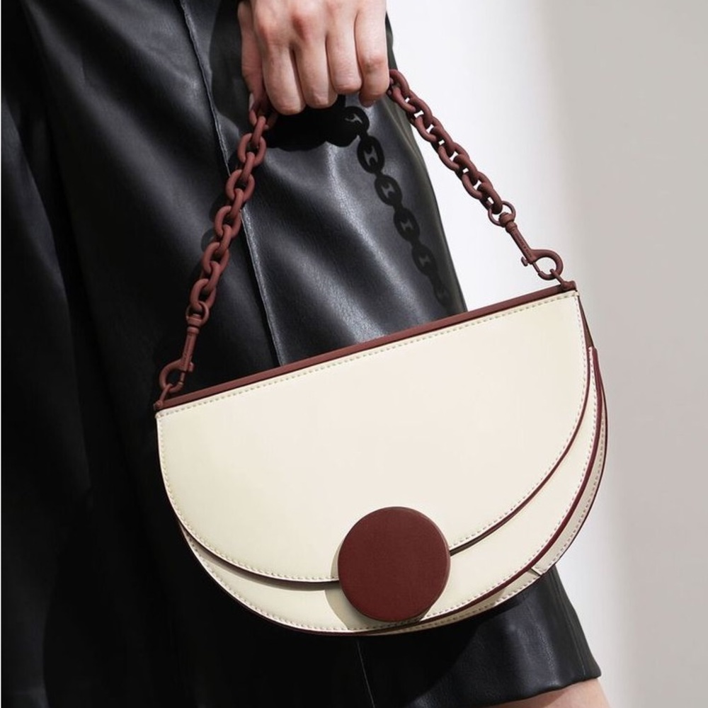 Charles Keith Maroon Half Moon Crossbody Bag